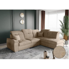 Lenart FRIDERIK-EU Corner Sofa with Sleep Function and Bed Box [Right - Beige] Living Room Furniture, Sofas & Couches, Corner Sofa, Corner Couch with Sleep Function, Sofa Bed with Bed Box