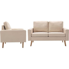 Lapooh 2-Piece Sofa Set, Sofa Bed, Couch, Sofa, Bedroom, Couch, Teenager's Room, Couch Set, Sofa Teenager's Room, Fabric Cream White
