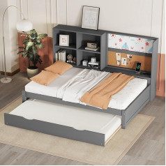 Nnjn 90 x 200 cm Sofa Bed with Pull-Out Bed, USB Charging Port, Drawing Board, Multiple Storage Compartments (Grey) (Mattress Not Included)