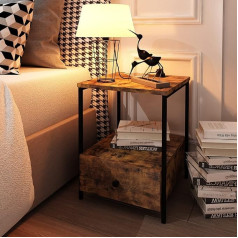 Wodeer Nachttische mit Ladestation, Beistelltisch mit kabellosem Ladegerät, USB-Anschlüssen und Steckdosen, Nachttisch mit Schublade für kleine Räume für Schlafzimmer, Wohnzimmer, (Rustic Brown)