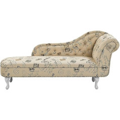 Beliani Retro Chaise Lounge Beige Right Hand Polyester Printed Fabric Nimes