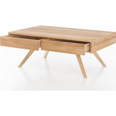 Woodlive Design By Nature Solid Wood Coffee Table Rectangular Heartwood Beech Living Room Side Table Solid Wooden Table with 2 Drawers Table 110 x 70 cm