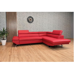 Quattro Meble Varsovia Real Leather Corner Sofa, 278 x 210 cm, Sofa Couch with Sleep Function, Bed Box and Headrests, Real Leather Corner Couch, Leather, Red (278 x 210 cm Corner Right)