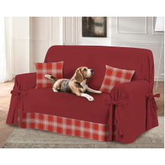 HomeLife Sofa Cover Red & Couch Cover | Soft Armchair & Sofa Cover & Sofa Throw Blanket Checked | Checked Sofa Throw Made of Comfortable Cotton | Beautiful Sofa Cover