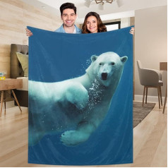 Ririx Überwurfdecke mit weißem Eisbär, für Bett, Couch, Sofa, Stuhl, Camping und Reisen, leichte Decke, Größe L (203,4 x 152,4 cm)