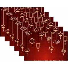 Tbouobt Stoff-Tischsets, waschbare Tischsets für Esstisch, 6er-Set,Rotes Goldmuster des Chinesischen Neujahrsfests