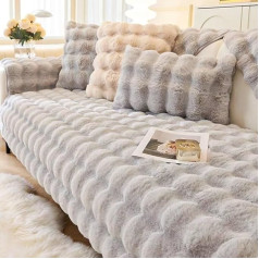 Hovoto Sofa Cover, Rabbit Plush Sofa Cover, L Shape 1, 2, 3, 4 Seater Sofa Cover, Corner Sofa, Universal Non-Slip Sofa Protector, Soft Thick Plush Sofa Cushion Covers, Light Grey, 110 x 160 cm