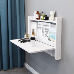 Yqyc Klappbarer Wandschreibtisch, Schwebender Schreibtisch mit Wandregal, Multifunktionaler Computer Arbeitsplatz für Zuhause, Büro, Schlafsaal, Kleine Räume (Color : Wit, Size : A)