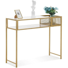 M Mcombo Console Table Narrow Marble Gold, Modern Side Table with 2 Shelves & Metal Frame, Entrance Table for Hallway, Living Room, Bedroom, 110 x 40 x 90 cm, 2276