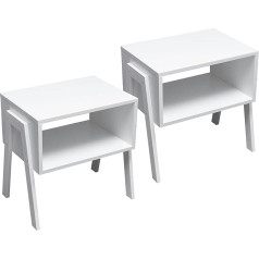 Forevich Bedside Table Set of 2 Bamboo Stackable Side Table for Living Room Next Table White