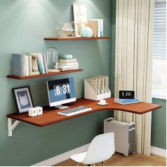 Adasp Drop Leaf Corner Table with 2 Floating Shelves Folding Laptop Computer Desk Wall Mounted Bookcase Wall Table Study Table Double Side Table with Storage Compartment