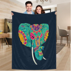 Ririx Überwurfdecke mit indischem Elefantenmotiv, für Bett, Couch, Sofa, Stuhl, Camping und Reisen, leichte Decke, Größe L (203,4 x 152,4 cm)