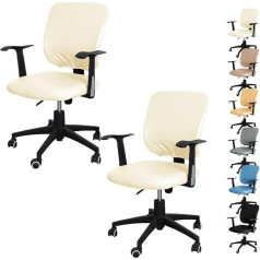 Kccrhin Stretch Bürostuhlbezug Aus PU-Leder Universell Split-Computerstuhl Bezüge Wasserdichter Büro Drehstuhlbezug Office Chair Cover Rutschfester Stuhlbezug Mit Rückenlehne,Beige 2pcs