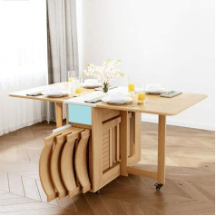 MU Household Folding Table / Chair Home Combination Multifunction Table on Wheels 360 Degrees Rotation Wood Rectangular Table Telescopic Desk
