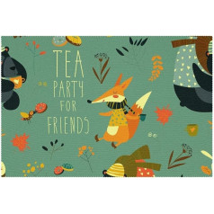 Tbouobt Fabric Placemats, Washable Placemats for Dining Table, Set of 6, Tea Time Caricature Forest Fox Bears Animal