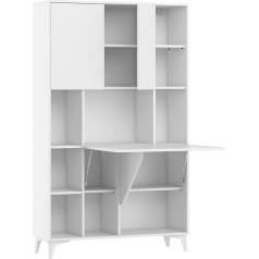 Bim Furniture Megan Folding Desk, 2 Shelves, Household Office, Wall Table, Computer Desk, Laptop Table, Folding Table (White Matt/White Gloss)