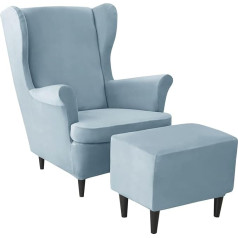 ‎Jhld JHLD Velvet Stretch Cover for Wing Chair with Ottoman Protective Cover, Cover for Wing Chair, Ottoman Cover, Pack of 3, Soft Wing Chair Protective Cover, Removable, Washable, Light Blue, Pack of 3