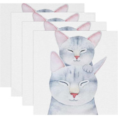 Tbouobt Fabric Placemats, Washable Placemats for Dining Table, Set of 4, Cat Family Cartoon Animals