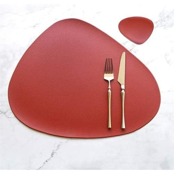Bangha Placemat Table Set 2 4 6 8 10 Pieces Place Mat Tableware Pad Placemat Table Mat Heat Insulation PU Leather Placemats Book Straight Kitchen Non-Slip Table Set Wipe Clean (Colour: Red With Coaster, Size: Set of 6)