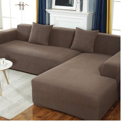 AMYDREAMSTORE Sofa throws, sofa cover, elastic stretch for L-shape, stretch furniture cover, sofa throw, sofa covers for pets, dogs, brown, 4-seater, 235 - 300 cm (93 - 118 inches)