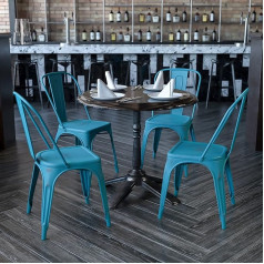 Flash Furniture Flash Möbel Distressed Kelly Metal Indoor Stacking Chairs (Pack of 4), Metal, Kelly Blue-Teal, Pack of 4