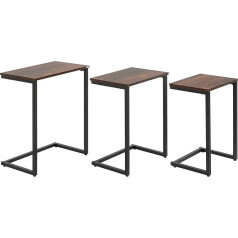 Homcom Set of 3 Side Tables, Space-Saving Nesting Tables, C-shaped Coffee Tables, Coffee Tables with Steel Frame in Industrial Design for Living Room, Rustic Brown