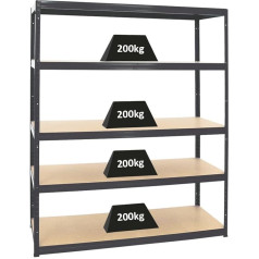 PROREGAL Giant Elephant Heavy Duty Shelving Unit Black 180 x 150 x 60 cm Compartment Load 200 kg Cellar Shelving Boltless Garage Shelving Storage Shelf