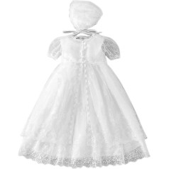 Embroidered Lace Christening Dress Smocked Christening Dress with Hood for Baby Girls 3-24 Months Newborn, White, 6 Monate