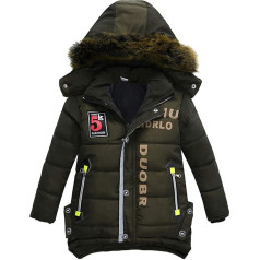 XXYsm Children's Boys' Winter Jacket, Warm Outwear with Hood, Quilted Jacket, Hooded Coat, Army Green, 130/6-7 Years, Army Green