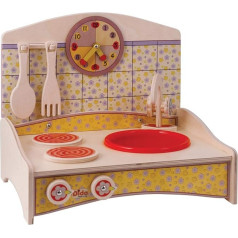 Dida - Mini Wooden Play Kitchen in Yellow or Light Blue with 2 Hobs, Sink and Clock. Ideal for Children's Room or Holidays