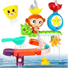 Baby Bath Toy, 14 Pieces Bath Toy, Water Shower, Children, Interactive Shower Squirting Toy with Puzzle, Car Racing Track, Suction Cup Toy Gifts for Boys Girls from 18 Months +