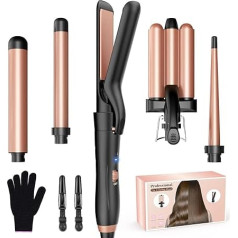 BESTOPE MIX Curling Iron Hair Curler with Straightener, Curling Iron, 3 Barrels, Antistatic Ceramic Wave Iron for Hair with Adjustable Temperature, Quick Heating, Rose Gold, 5 in 1