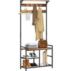 Leader Accessories Coat Stand with Bench, Metal Clothes Racks, Rustic Clothes Stand