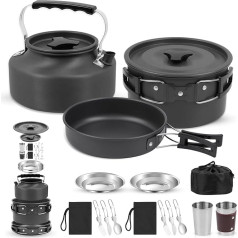 Camping Kochgeschirr Set Outdoor Geschirr Set Faltbare Kochtopf Set Stieltopf Pfanne Teekanne für Outdoor Picknick Camping Wandern