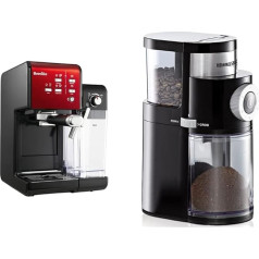 Breville Prima Latte II Espresso | Milk Coffee and Cappuccino Machine, Red, and Rommelsbacher Coffee Grinder EKM 200 - Aroma-Friendly Disc Grinder, 110 Watt, Black