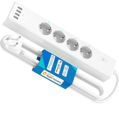 Meross WLAN Power Strip Surge Protection 4-Way Smart Multiple Socket Wall Mounted with 4 USB, Compatible with HomeKit, Alexa and Google Home, Timer, Voice Control and Remote Control