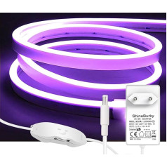 ShineBurky 5 m Neon LED Strip, Pink Purple, 12 V Neon LED Strip, Dimmable, Flexible, Waterproof, IP65 Light Strip, Silicone LED Neon Light Strip for Living Room, Bedroom, Wall Decoration, DIY