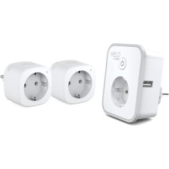 Set of 3 WLAN Sockets, Electricity Meter Function, 2 x Smart Wi-Fi Socket + 1 x with USB Port (Alexa, Google, Voice Control, Switch, Smartphone Control, App), Strong Helo PLUSB, White