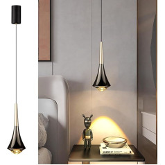 ACMHNC LED Pendant Light, Black/Gold Modern Pendant Light, Height Adjustable for Living Room, Bedside, Dining Room, Water Drop Shape, Warm White Pendant Lamp, Bedroom, Aluminium