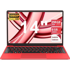 AOCWEI Laptop 14 Inch Celeron N4020 Up to 2.8 GHz, Laptops Win 11 Con 5G WiFi 6+256GB SSD Expansion 1TB, BT 4.2 1920 x 1080 FHD Mini Multimedia Connection, Notebook with German Keyboard Film Red