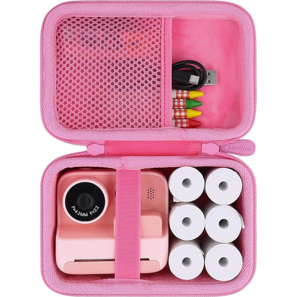 Aenllosi Hard Storage Case Bag for Mafiti/Nevanah Children's Camera Instant Camera Children's Camera Photo Paper 6 Rolls & Colour Pen Organiser Pink (Bag Only)