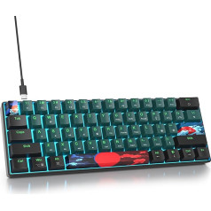 SOLIDEE Mechanical Gaming Keyboard 60%, 61 Keys with Linear Red Switch, Ice Blue Light, Wired Mechanical Keyboard with LED Backlight, for PS5/PS4/Xbox (61 Soundwave)