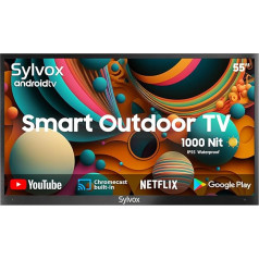 SYLVOX 1000 Nits 55 Inch Outdoor TV IP55 Waterproof, Smart Android TV 4K UHD, HDR 10, Dolby Audio Television Voice Search, DTV & ATV, DVB-T/C/T2/S/S2 HBBTV Chromecast, Bluetooth & WiFi, Deck Pro