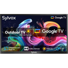 SYLVOX 4K 43 Inch Outdoor TV 2000 nits IP55 Waterproof, HDR10, Smart Google TV, Dolby Atmos, Chromcast, Google Assistant, Triple Tuner Pool Pro 2.0