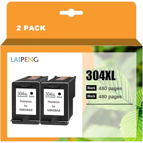 LAIPENG 2 Black 304XL 304 XL Cartridges Compatible with HP Envy 5000 5010 5030 5032 DeskJet 2600 2620 2622 2630 2633 3720 3730 3733 3750 3760 3760 3766 2 501 0 5020 5032 Printer Multipack (BK*2)