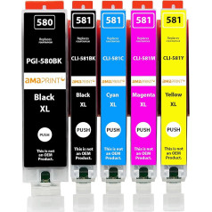 Amaprint XXL Cartridges Compatible with Canon PGI-580 CLI-851 Suitable for Pixma TR7550 TS6150 TS6151 TS6251 TS6350 TS6351 TS705 TS9550 (5 Printer Cartridges)
