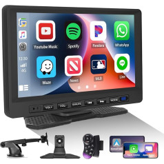 CAMECHO 2023 Newest Wireless Carplay Android Car, 7 Inch Portable Car Radio Display with Bluetooth Hands-Free Call/FM Transmitter/Airplay/Android Cast/Google/Siri/AUX/USB + 64G SD Card