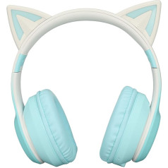 Gaming Headphones with Microphone, Bluetooth Cat Ear Headphones, Wireless Headphones with 3.5 mm Aux Cable, 7 Colours LED Lights and 4 LED Light Modes (Green)