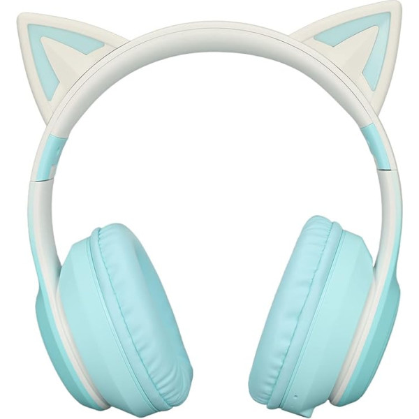 Gaming Headphones with Microphone, Bluetooth Cat Ear Headphones, Wireless Headphones with 3.5 mm Aux Cable, 7 Colours LED Lights and 4 LED Light Modes (Green)