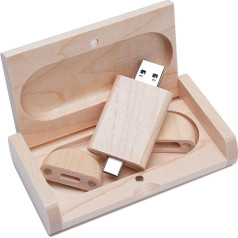 Yaxiny USB Stick 3.0-8GB OTG USB C Memory Stick 8GB 2-in-1 Type C Flash Drive Mini Maple Wooden Box Memory Stick External Pen Drive for MacBook Pro, Android Mobile Phone, Pad, Laptop and Computer